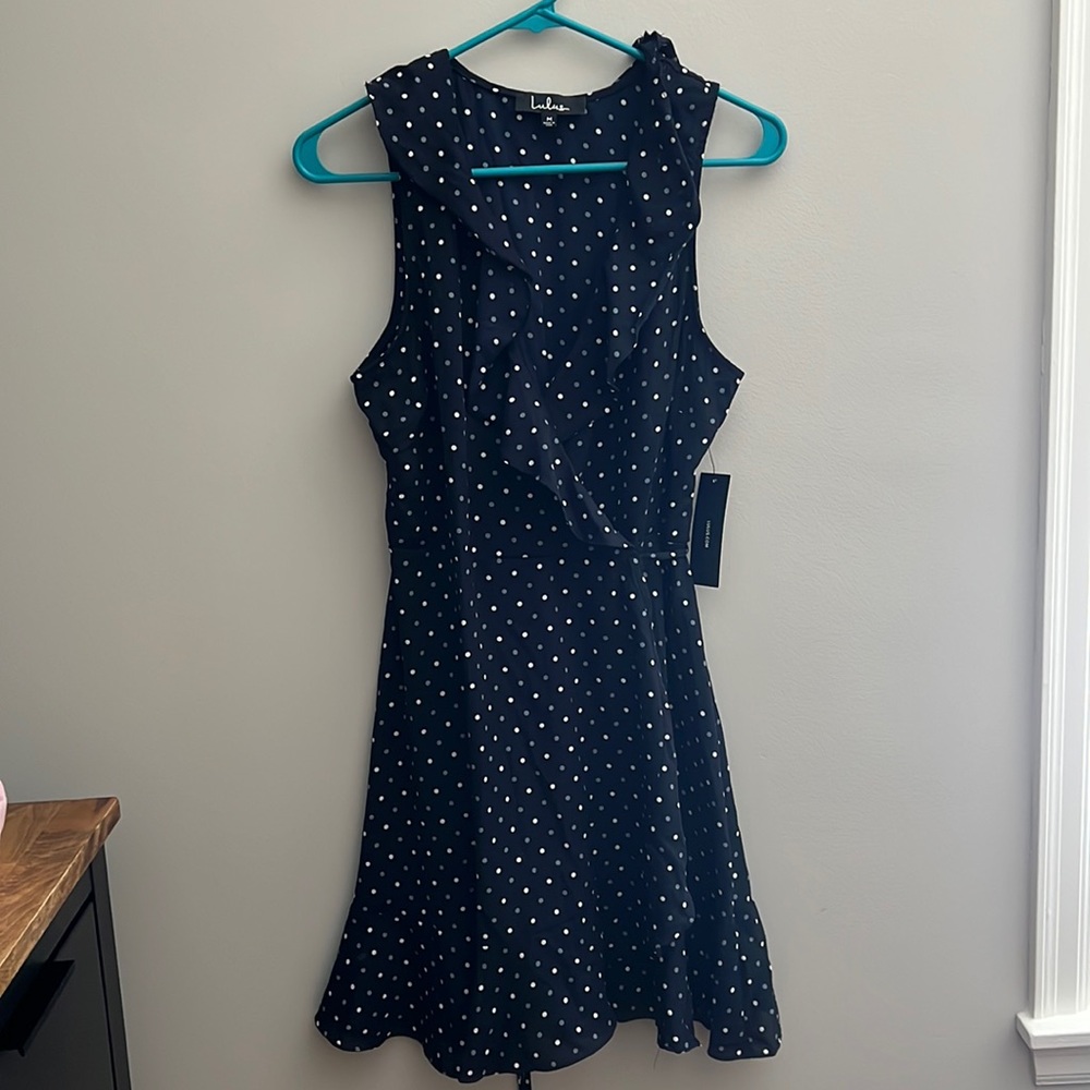 Lulu's Navy Blue Polka Dot Mini Dress